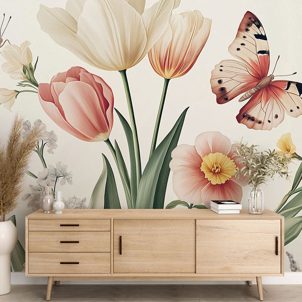 Floral & Butterfly Wallpaper | Spring Bloom Wall Mural