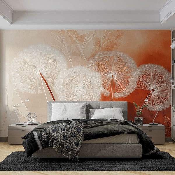 Floral wallpaper | Delicate dandelions on warm wall mural