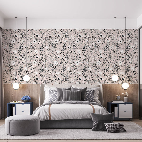 Delicate Floral Wallpaper | Beige Background Wall Mural