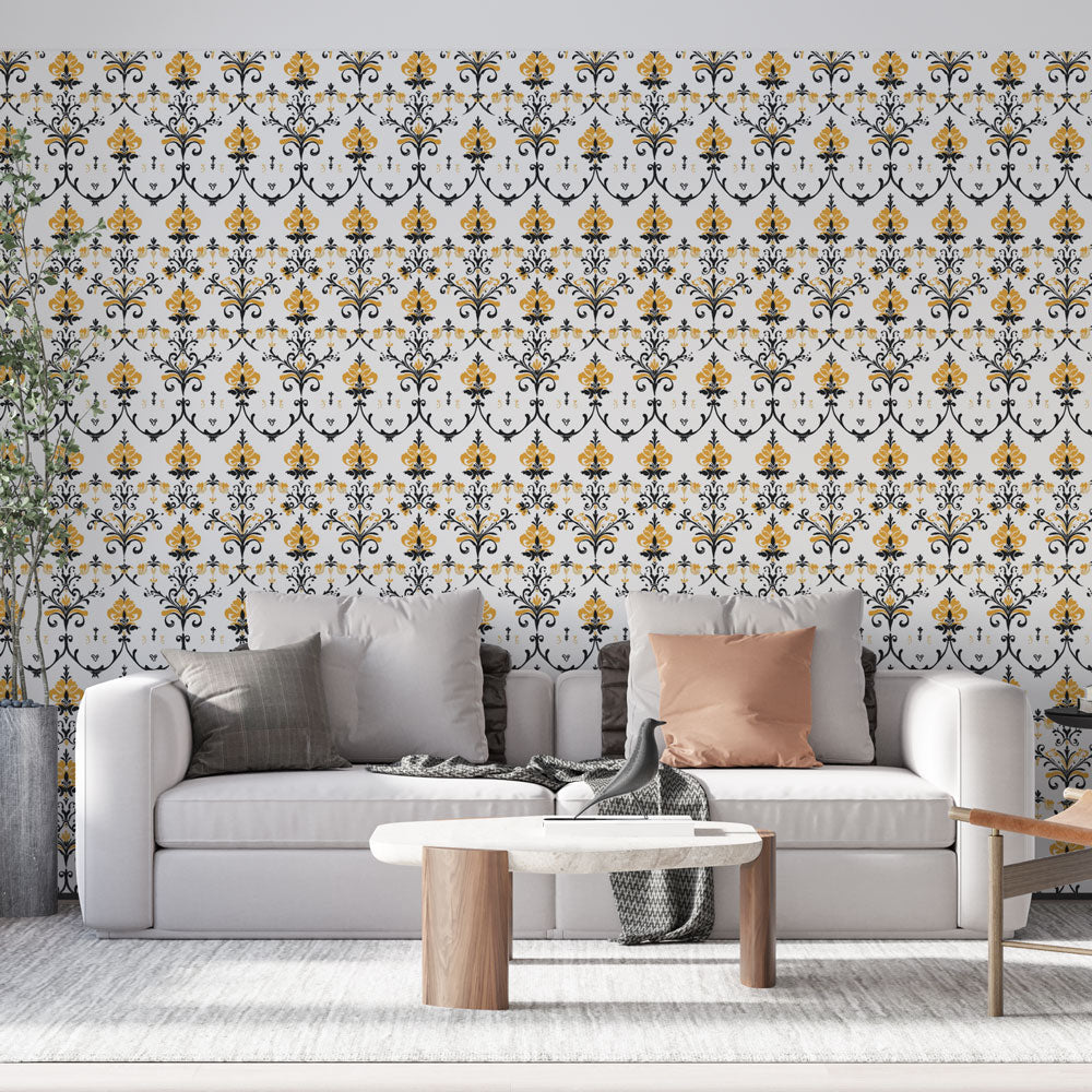 Gold & Black Damask Wallpaper | Elegant Wall Mural