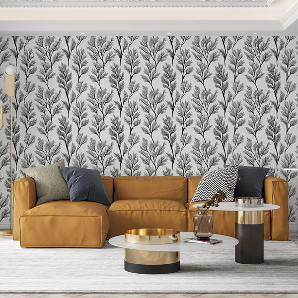 Black and White Floral Wallpaper | Delicate Branches on White