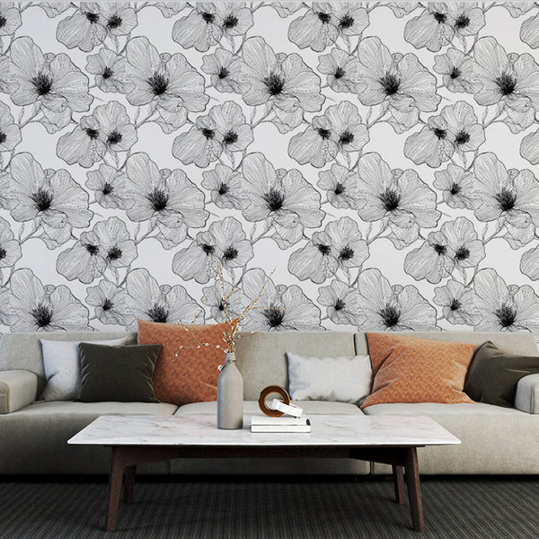 Black and White Floral Wallpaper | Delicate Flowers Wall Mural