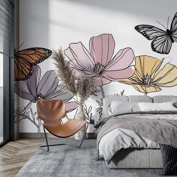 Butterfly Wallpaper | Pastel Blooms and Delicate Butterflies