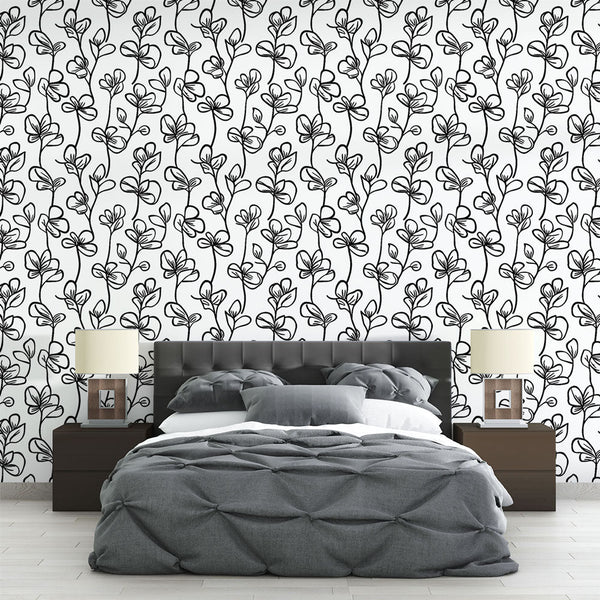Minimalist Foliage Wallpaper | B&W Wall Mural Design