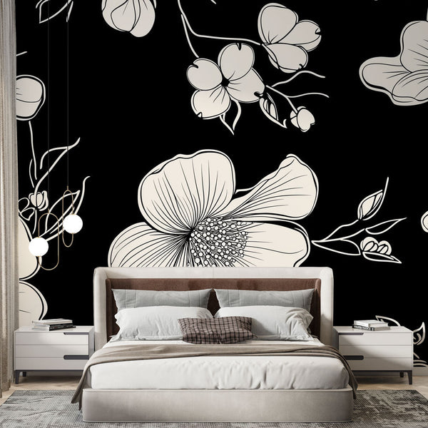 Black and White Floral Wallpaper | Minimalist Elegance