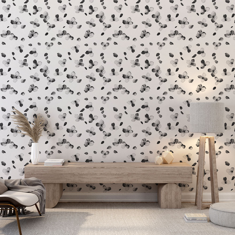 Black Flowers Light Background Wallpaper Mural