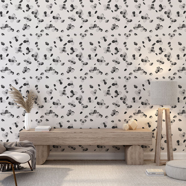 Black Flowers Light Background Wallpaper Mural