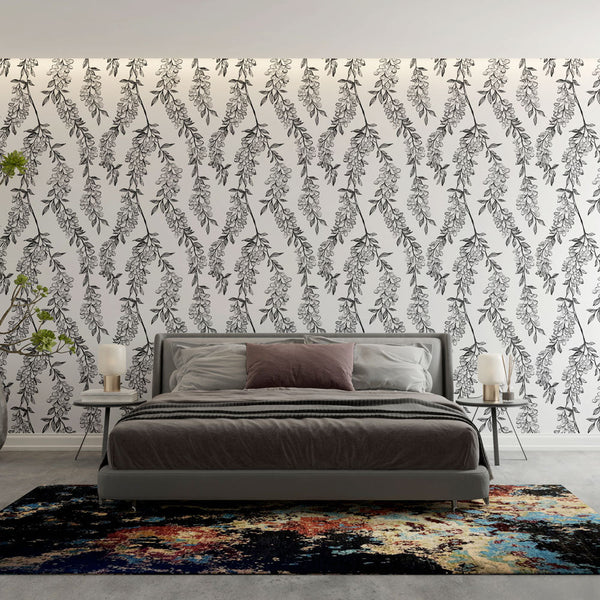 Monochrome Floral Wallpaper | Delicate Black & White Flower Wall Mural