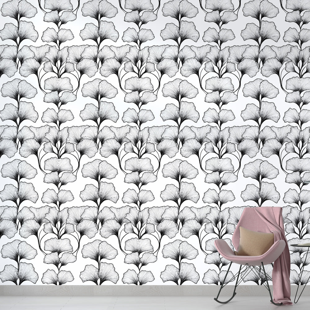 Floral wallpaper | Monochrome stylised bloom wall mural