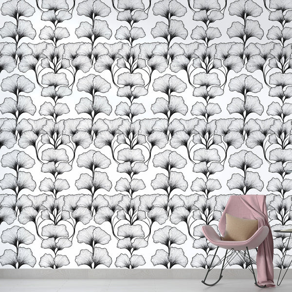Floral wallpaper | Monochrome stylised bloom wall mural