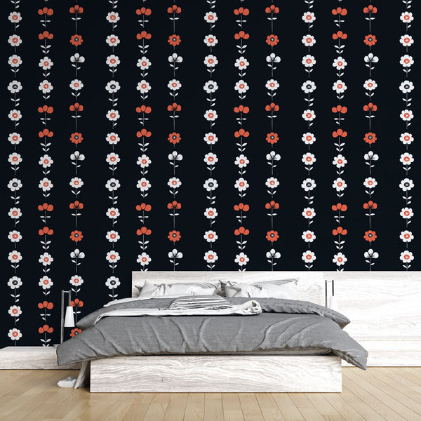 Vertical Bloom Wallpaper | Red & White Floral Mural
