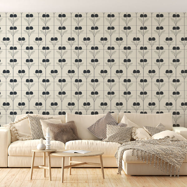 Floral Wallpaper | Black & White Stylised Wall Mural