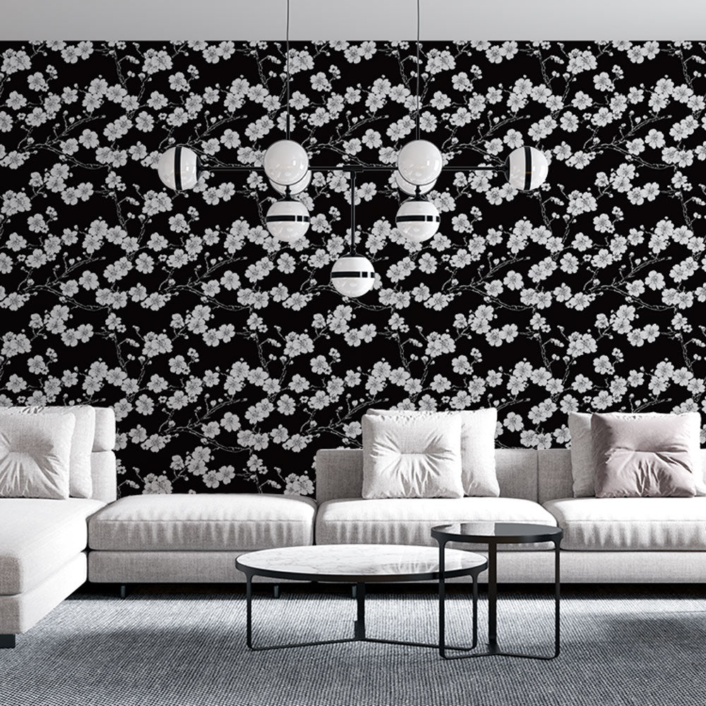 White Flowers Dark Background Wallpaper Mural