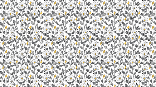 Black & White Floral Wallpaper | Yellow Touch Wall Mural