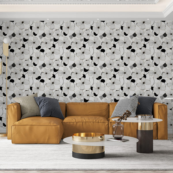 Black & White Floral Wallpaper | Elegant Contour Wall Mural