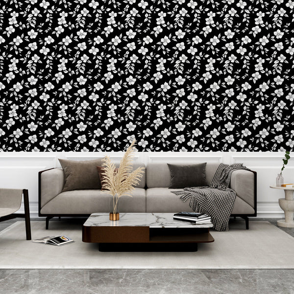 Black & White Floral Wallpaper | Dark Wall Mural