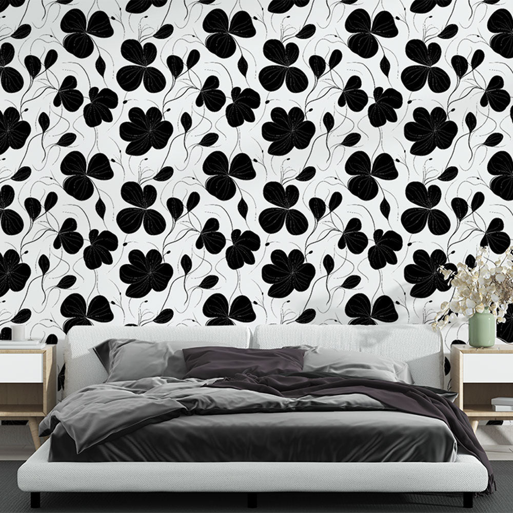 Black & White Floral Wallpaper | Stylized Flower Pattern