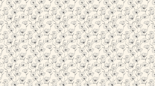 B&W Floral Wallpaper | Sketched Flowers on Cream Wall Mural