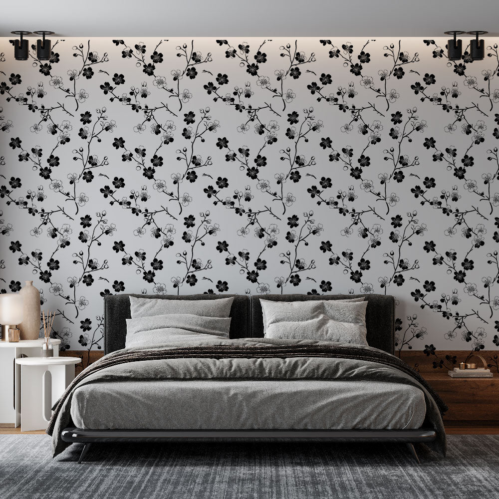 Black & White Floral Wallpaper | Delicate Blooms Wall Mural