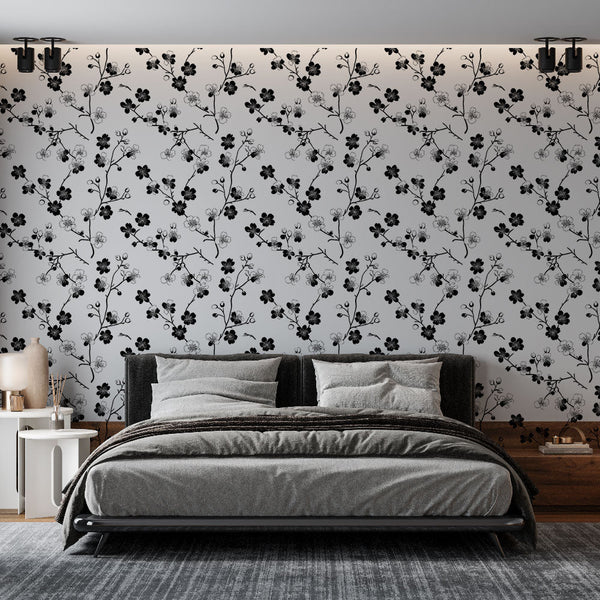 Black & White Floral Wallpaper | Delicate Blooms Wall Mural