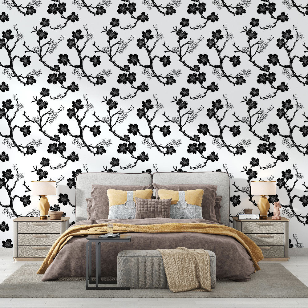 Black & White Floral Wallpaper | Branches on White