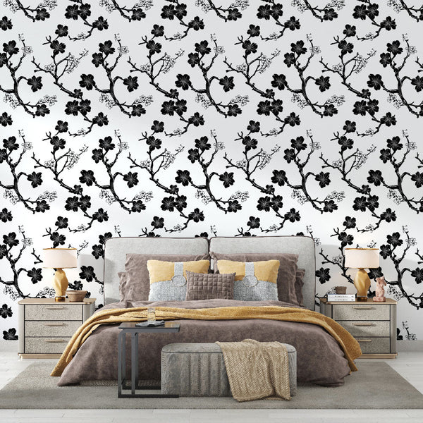 Black & White Floral Wallpaper | Branches on White