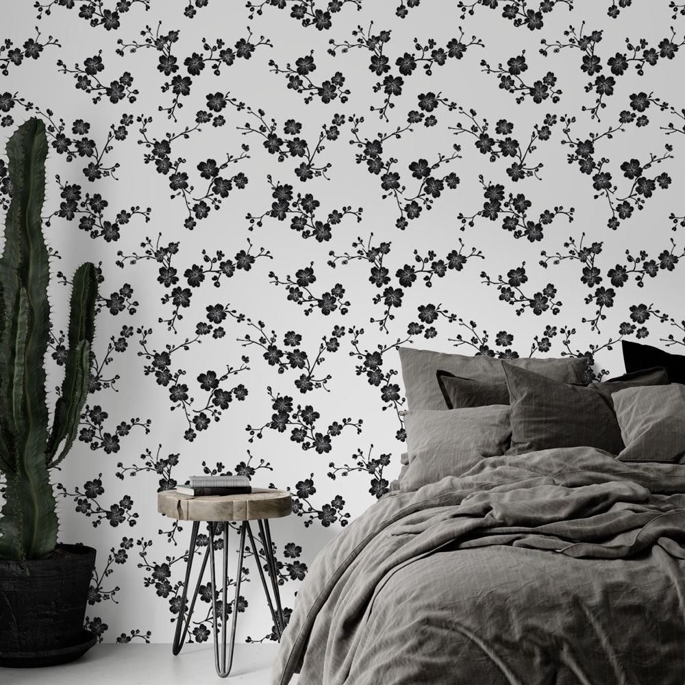 Black & White Floral Wallpaper | Elegant Branches Wall Mural