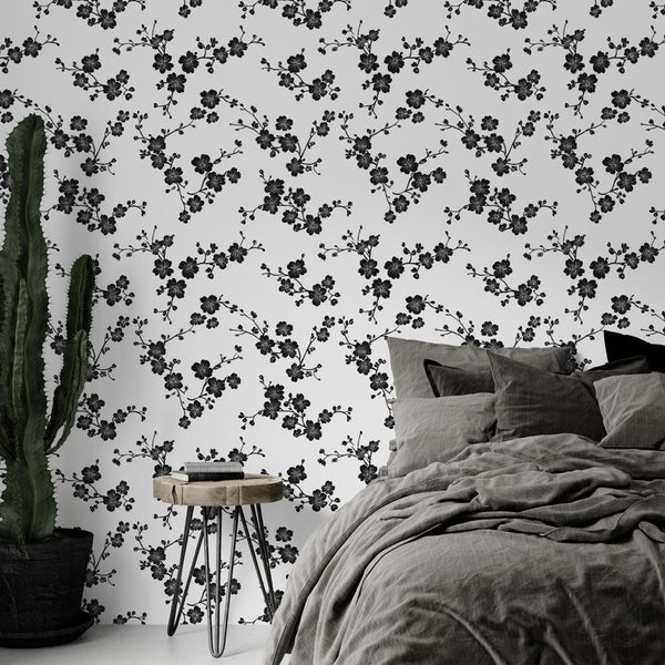 Black & White Floral Wallpaper | Elegant Branches Wall Mural