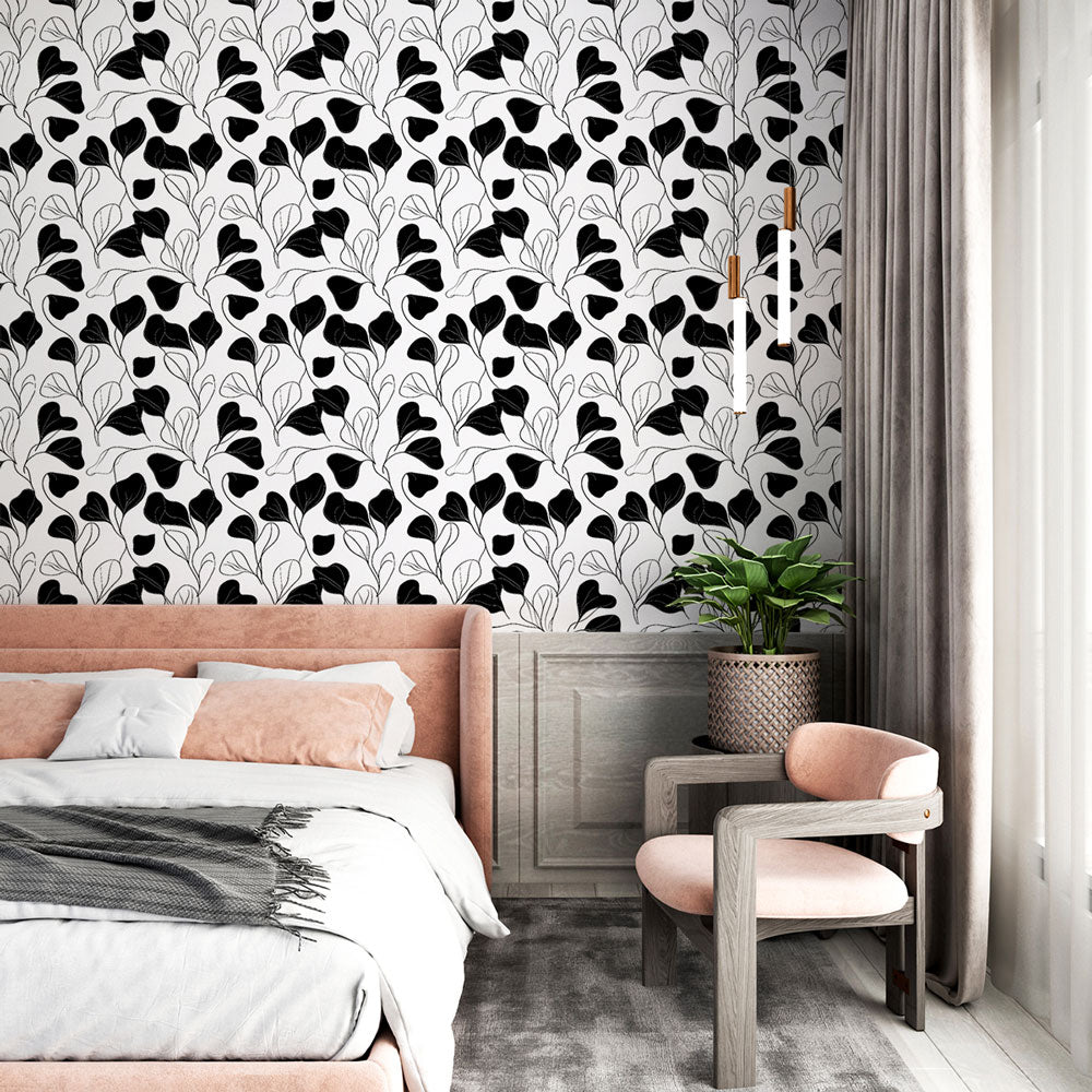 Black and White Floral Wallpaper | Elegant Leaf Pattern
