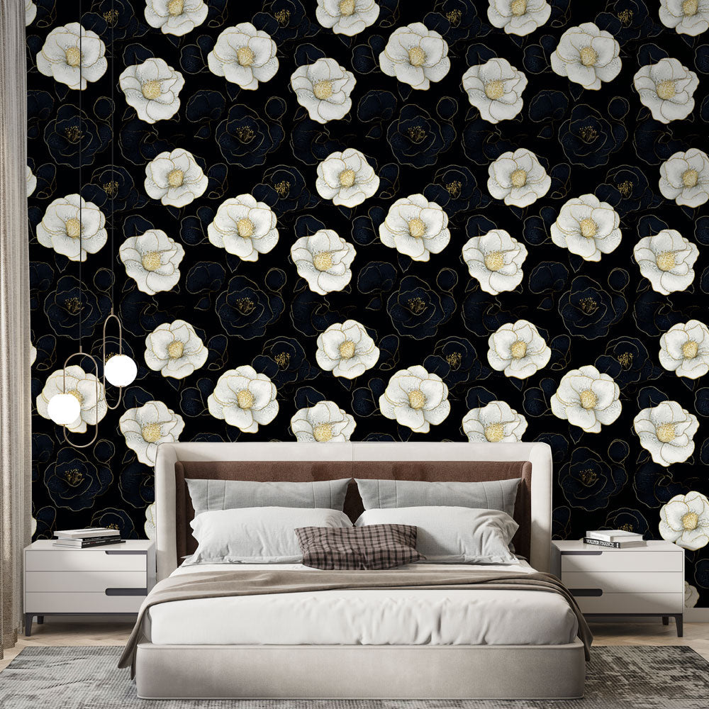 Black & White Floral Wallpaper | Wall Mural