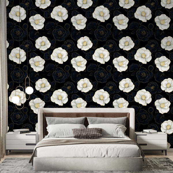 Black & White Floral Wallpaper | Wall Mural