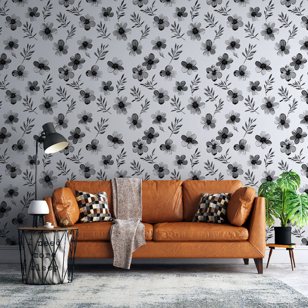 Black & White Floral Wallpaper | Wall Mural
