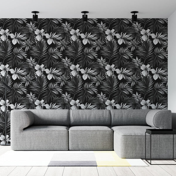 Black and White Floral Wallpaper | Blooms on a Dark Ground