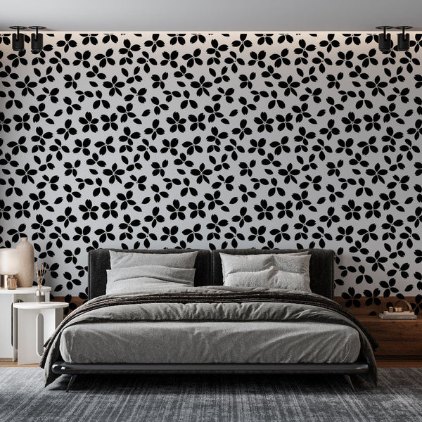 Black Floral & Leaf Wallpaper | Delicate Botanical Motif