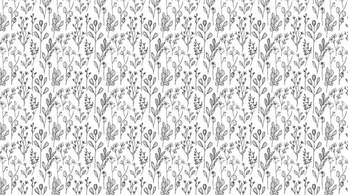B&W Floral Wallpaper | Hand-Drawn Leaves & Flowers Wall Mural