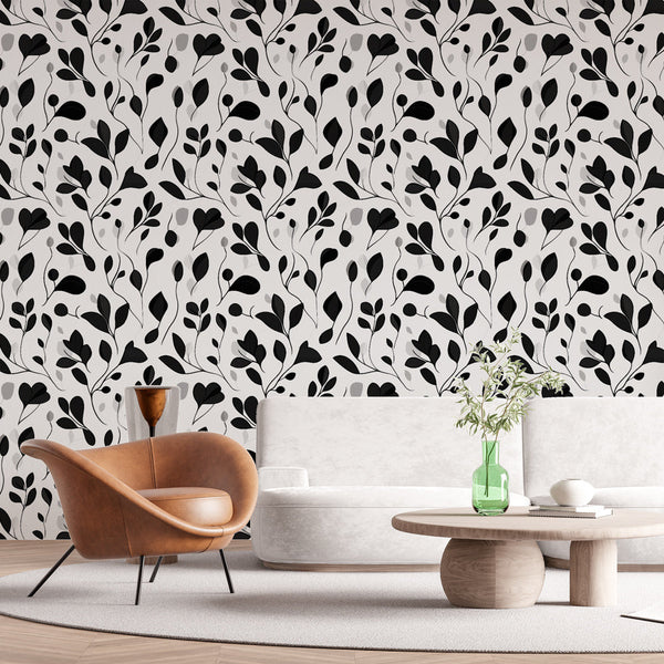 Black & White Wallpaper | Elegant Stylized Foliage Motifs