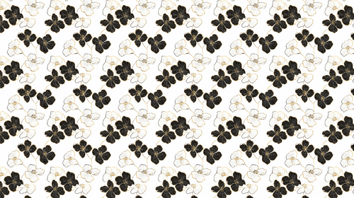 Black & White Floral Wallpaper with Gold Accents