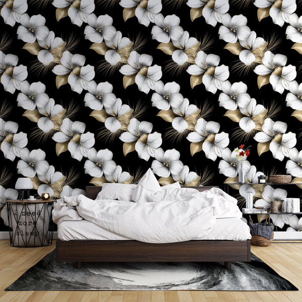 Black & Gold Flowers Wallpaper | Wall Mural