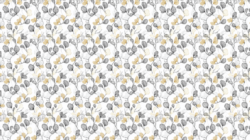 Black & Gold Leaf Wallpaper | Delicate Botanical on White