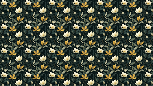 Black and Gold Floral Wallpaper | White Blooms and Foliage