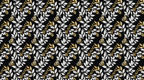 Black & Gold Floral Wallpaper with White Accents