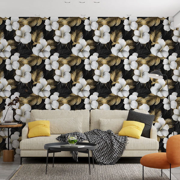 Black & Gold Floral Wallpaper | Luxe Wall Mural