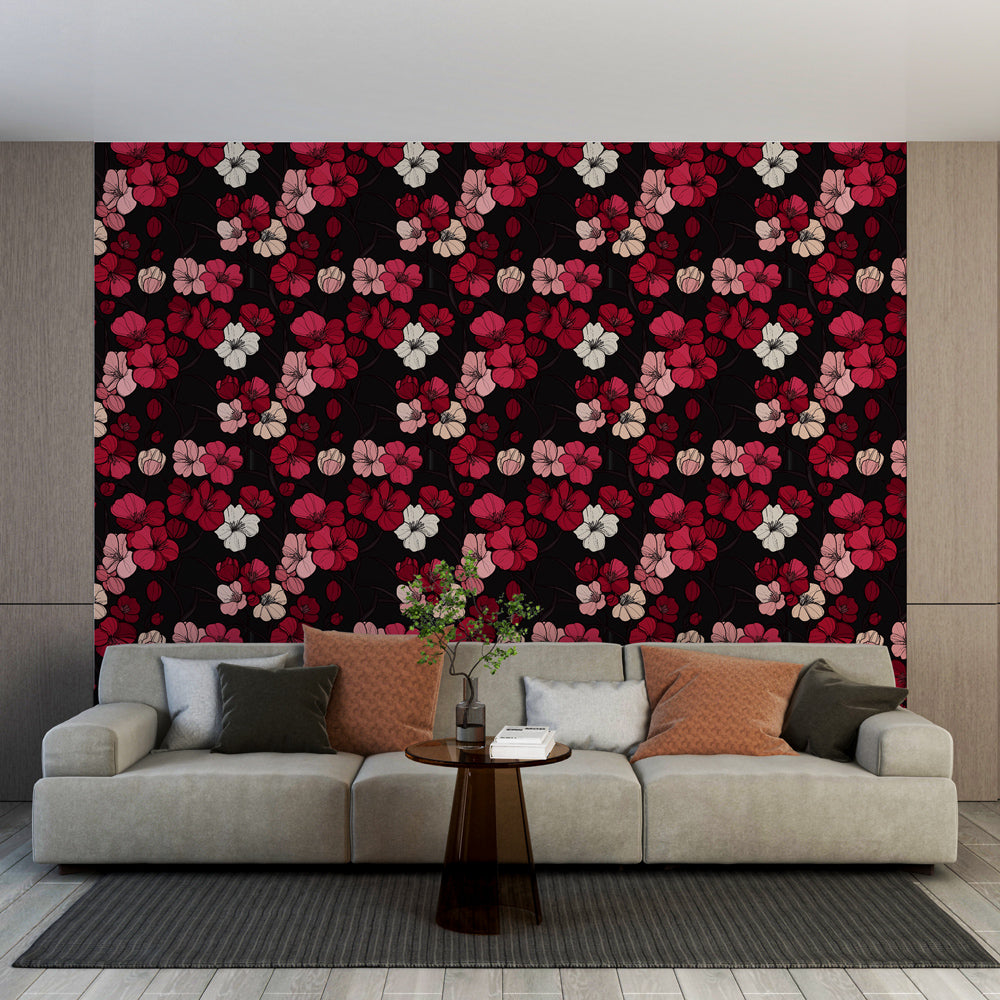 Red and Black Floral Wallpaper | Bold Bloom Wall Mural