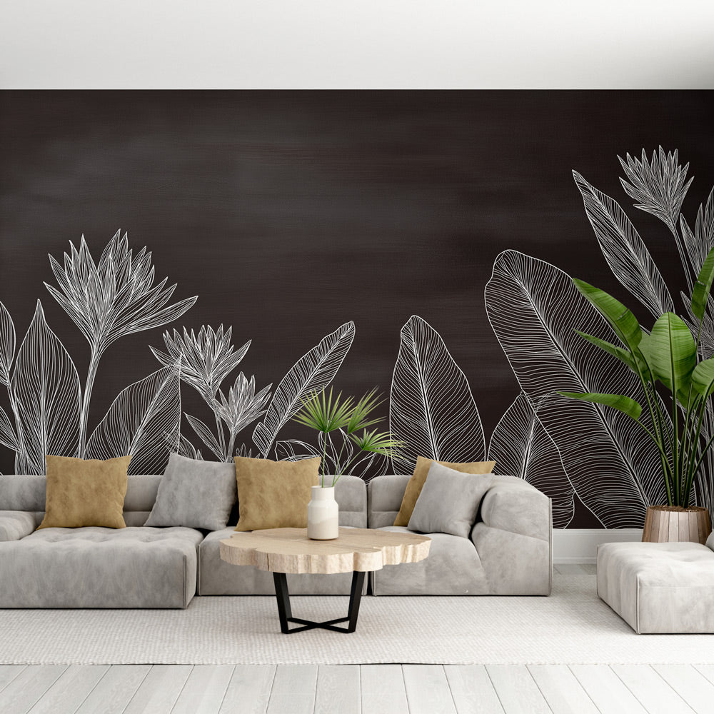 Monochrome Floral Wallpaper | White Blooms on Deep Black