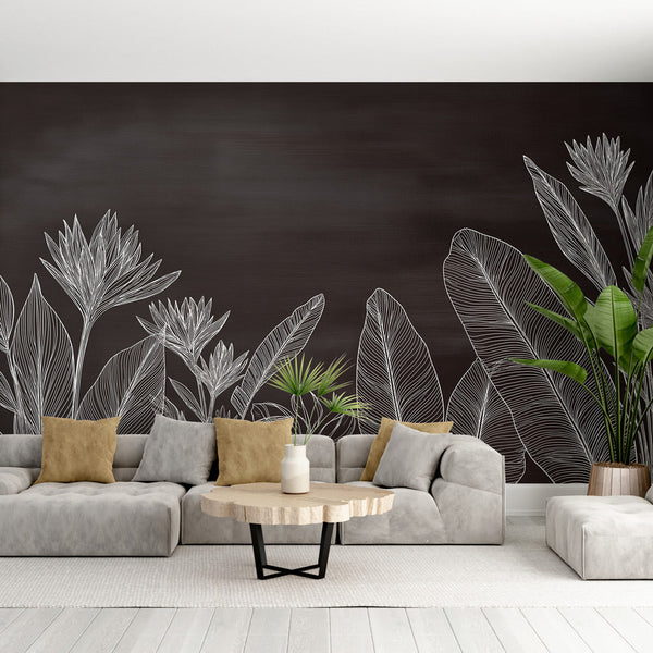 Monochrome Floral Wallpaper | White Blooms on Deep Black