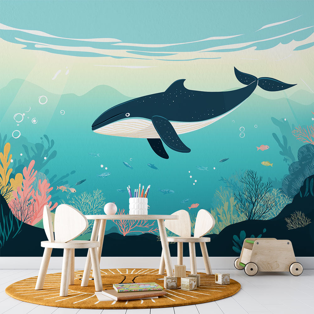 Marine Wallpaper | Majestic Whale in Colorful Aquatic Scene