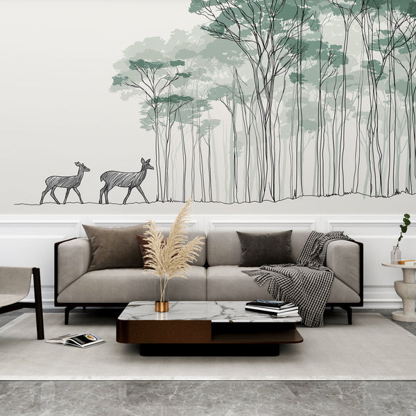 Forest Wallpaper | Graceful Deer Among Stylized Trees
