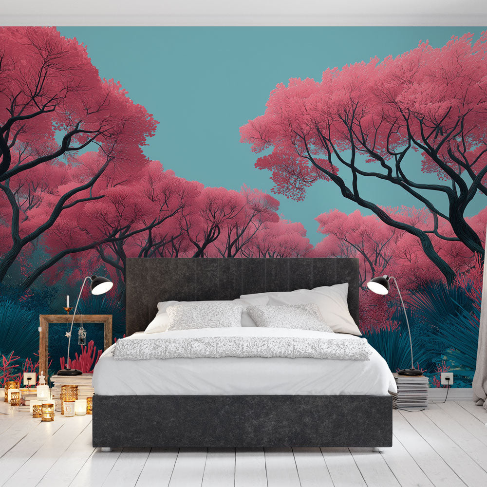 Pink Forest Wallpaper | Rose Canopies over a Seascape Mural