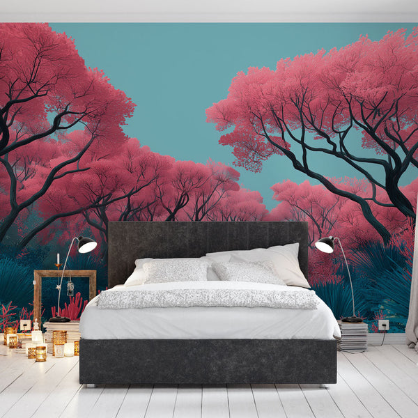 Pink Forest Wallpaper | Rose Canopies over a Seascape Mural