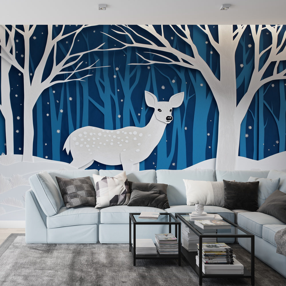 Winter Forest Wallpaper | Elegant Deer Snowy Wall Mural